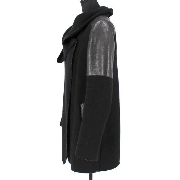 Mackage Black Sweater Knit Crossover Coat Leather Trim Shoulders Pocket Trim XS - Picture 3 of 6